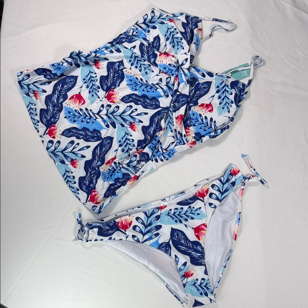 Ziola Women’s Floral Blue & White Two-Piece pregnancy Swim Set | 2XL